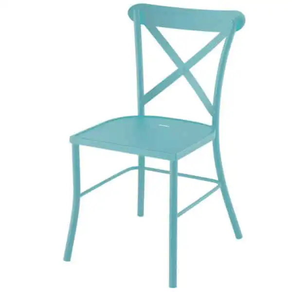 chaise vintage de terrasse bistro en metal vieilli bleu retro